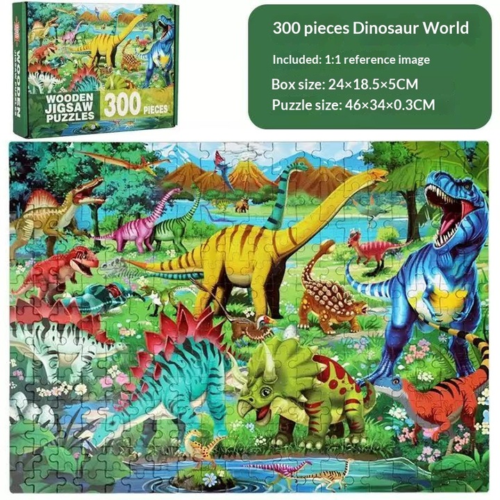 Fából készült puzzle 300 darabos KitsKap, Dinoszaurusz téma, tartós anyag
