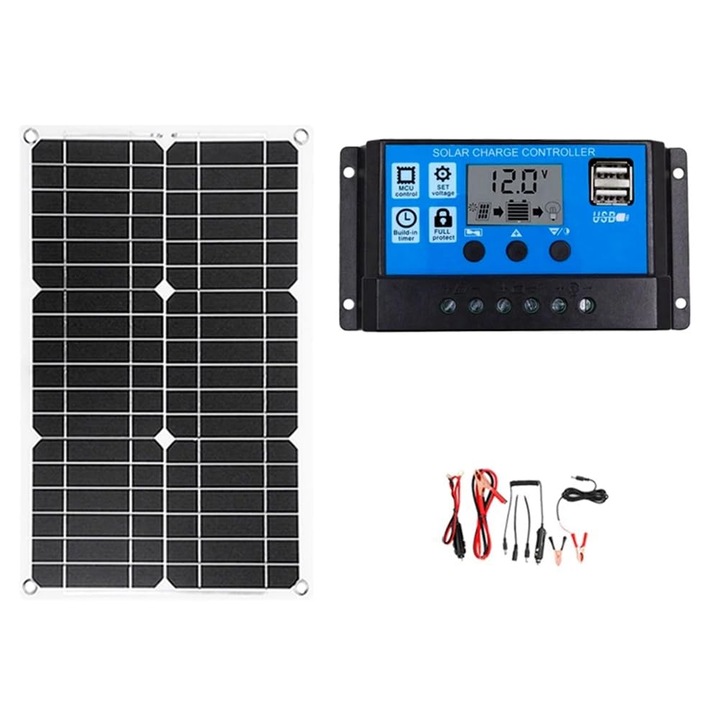 Panou solar 300W, Dnntunk, monocristalin, portabil, negru, dimensiuni 42x28x2.5cm