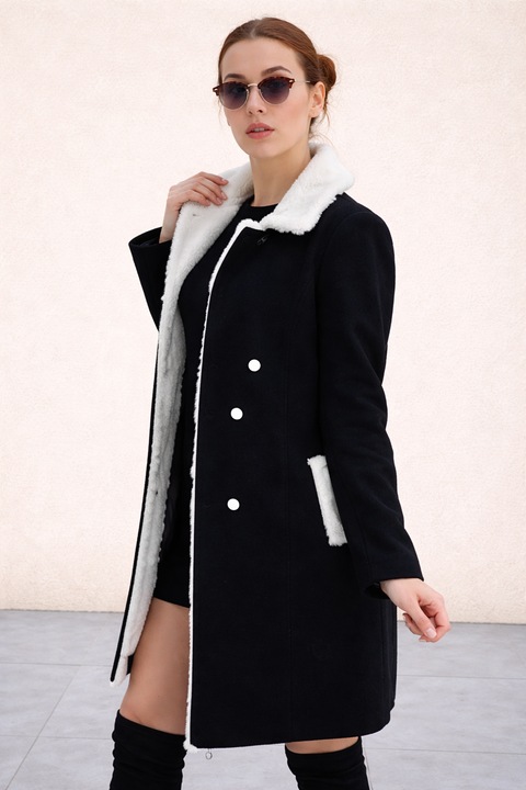 Palton dama, negru, casual, stil regular fit