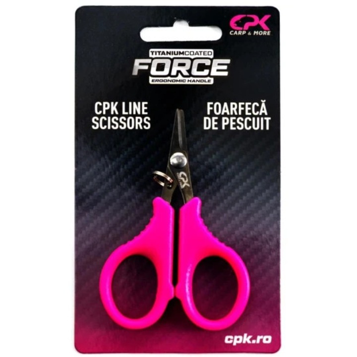 Foarfeca pentru pescuit CPK Braid, roz, lame titan, manere supradimensionate