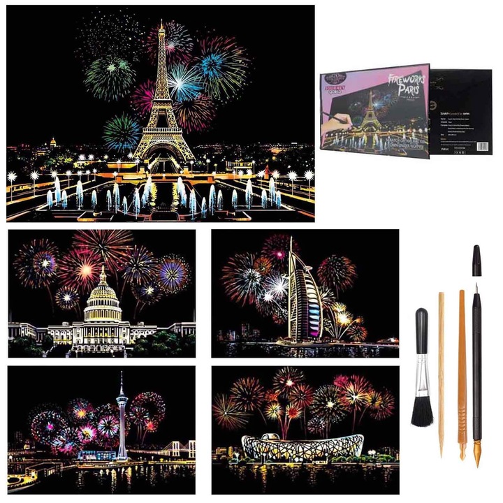 Set jucării educaționale, Jiuhao, Scratch Art, multicolor, 4 instrumente