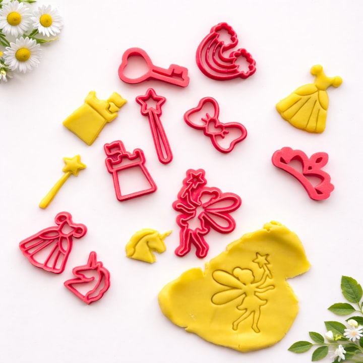 Set forme modelaj plastilină 3D "Printese și basm", roz, dimensiuni 4x6cm, jocuri educative copii