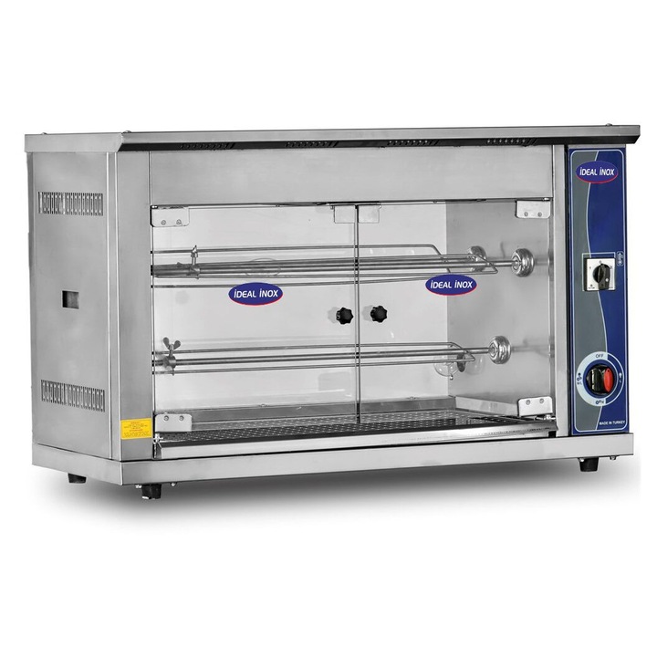 Rotisor profesional electric Ideal Inox capacitate de 12 pui geam in fata iar in spate inox
