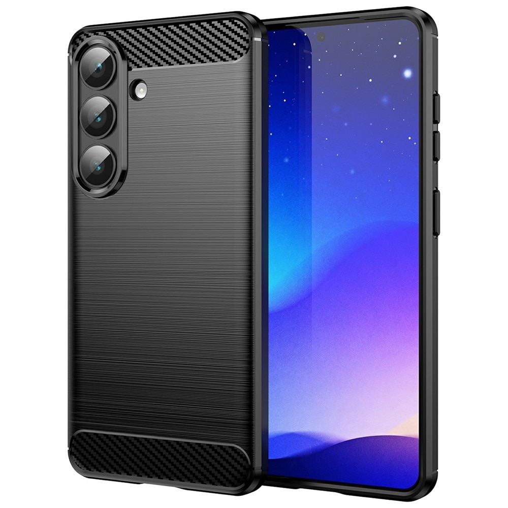Husa compatibila cu Samsung Galaxy S25, TPU Slim, Protectie Anti Soc, Aspect Fibra de Carbon, Negru