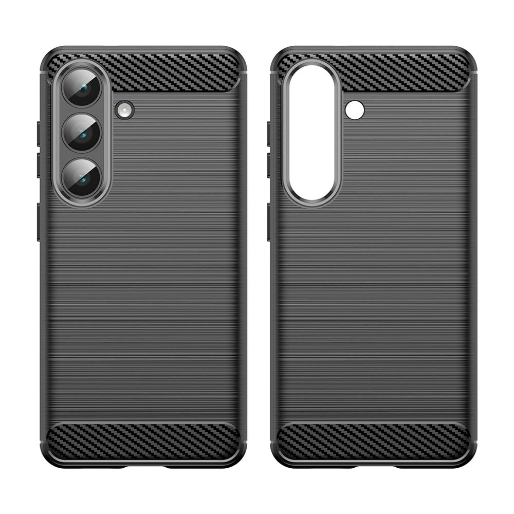 Husa compatibila cu Samsung Galaxy S25, TPU Slim, Protectie Anti Soc, Aspect Fibra de Carbon, Negru