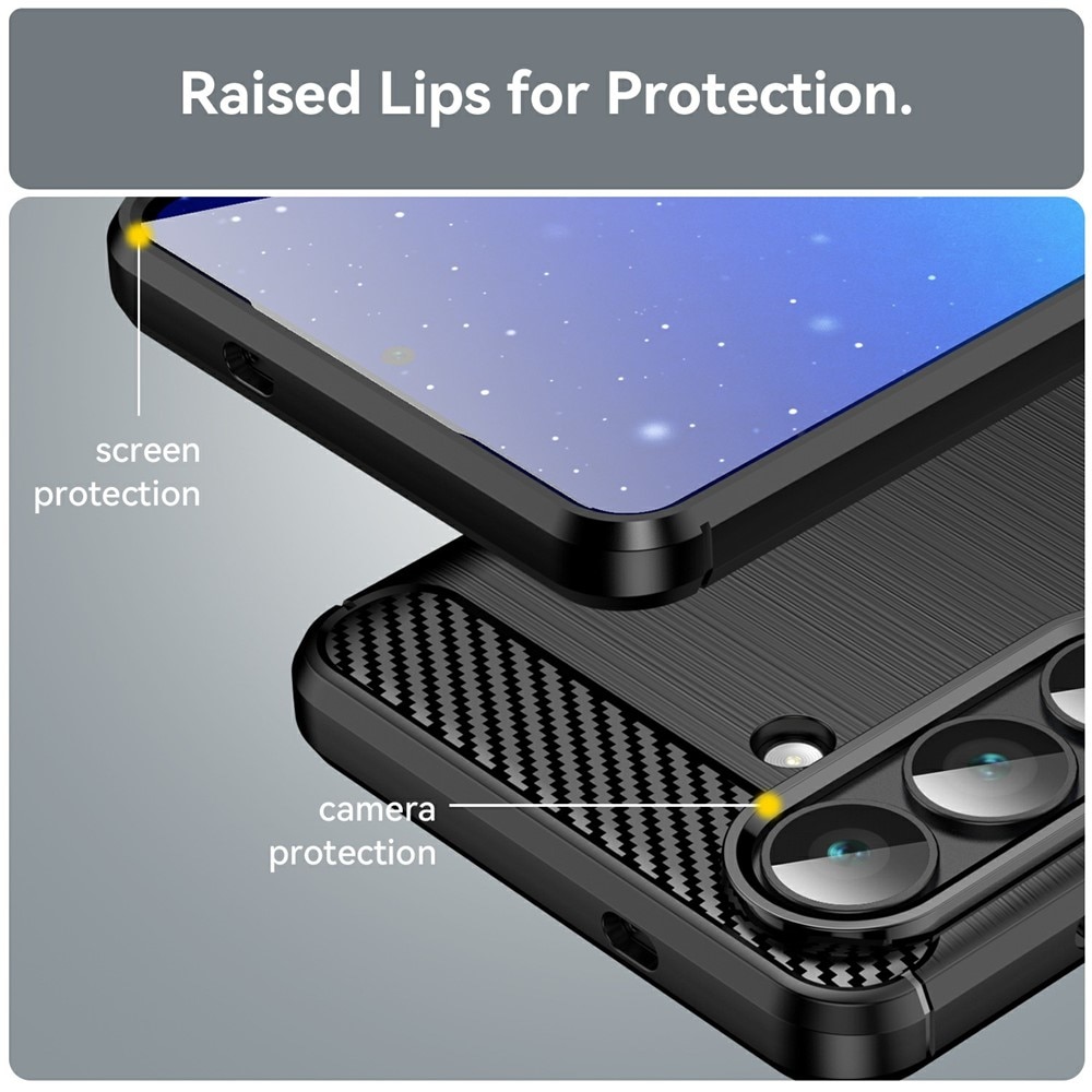 Husa compatibila cu Samsung Galaxy S25, TPU Slim, Protectie Anti Soc, Aspect Fibra de Carbon, Negru
