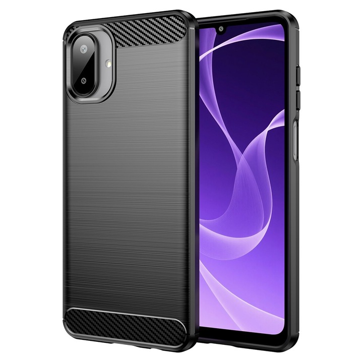 Husa compatibila cu Samsung Galaxy A07, TPU Slim, Protectie Anti Soc, Aspect Fibra de Carbon, Negru