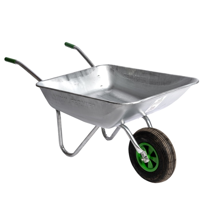 Roaba Metalica cu Cuva Zincata si Cadru din Metal, Capacitate 80L, Roata Pneumatica si Manere Ergonomice