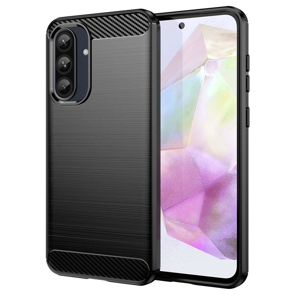 Husa compatibila cu Samsung Galaxy A36, TPU Slim, Protectie Anti Soc, Aspect Fibra de Carbon, Negru