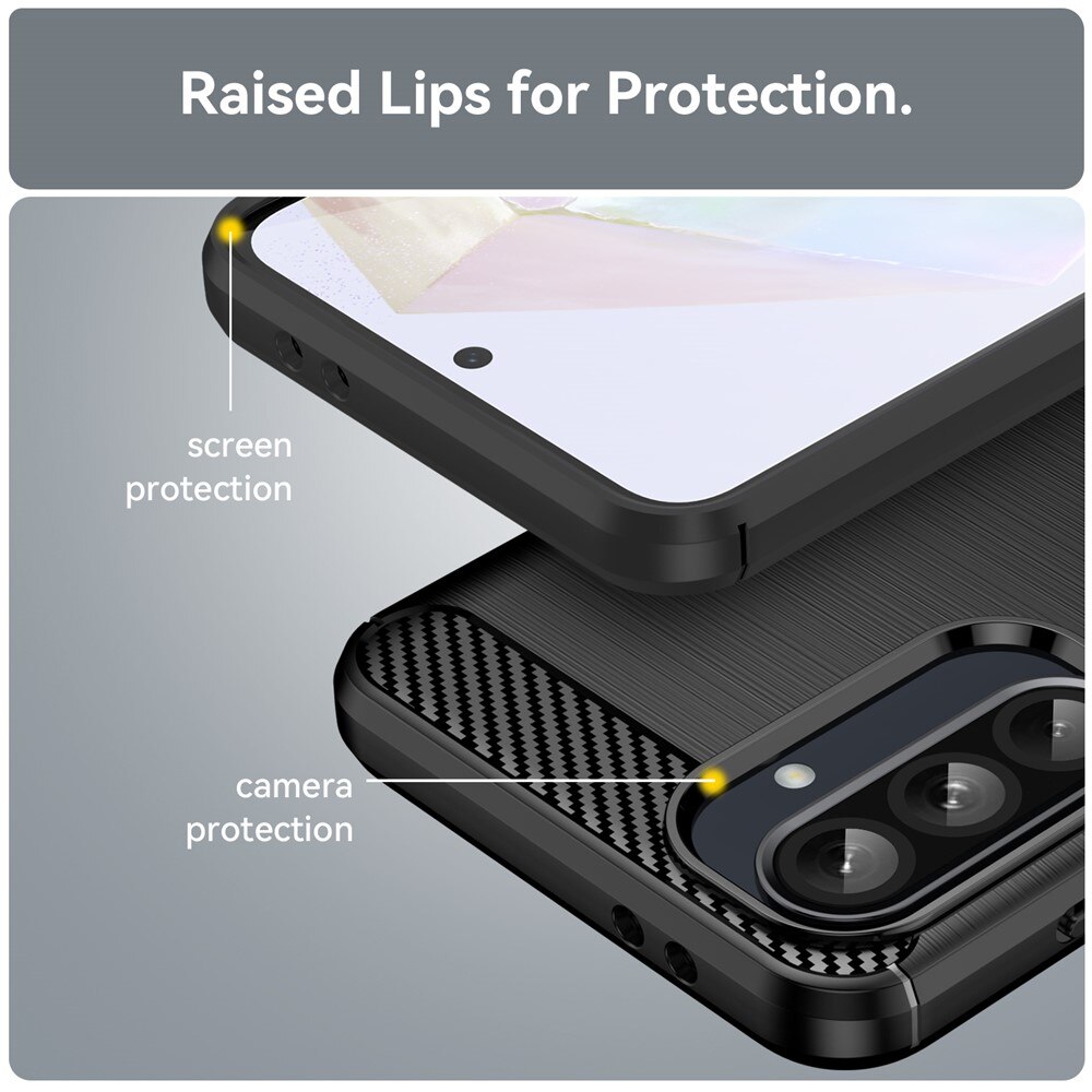 Husa compatibila cu Samsung Galaxy A36, TPU Slim, Protectie Anti Soc, Aspect Fibra de Carbon, Negru