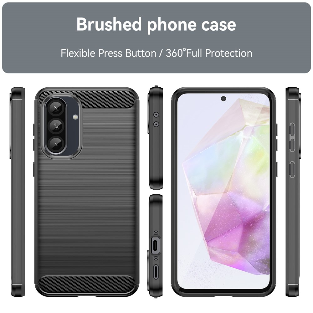 Husa compatibila cu Samsung Galaxy A36, TPU Slim, Protectie Anti Soc, Aspect Fibra de Carbon, Negru