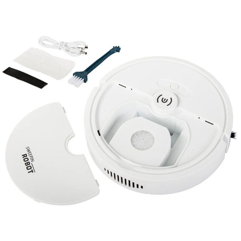 Aspirator robot, incarcare USB, Umed/Uscat, Ultra-Subtire, 22 x 6 cm, alb