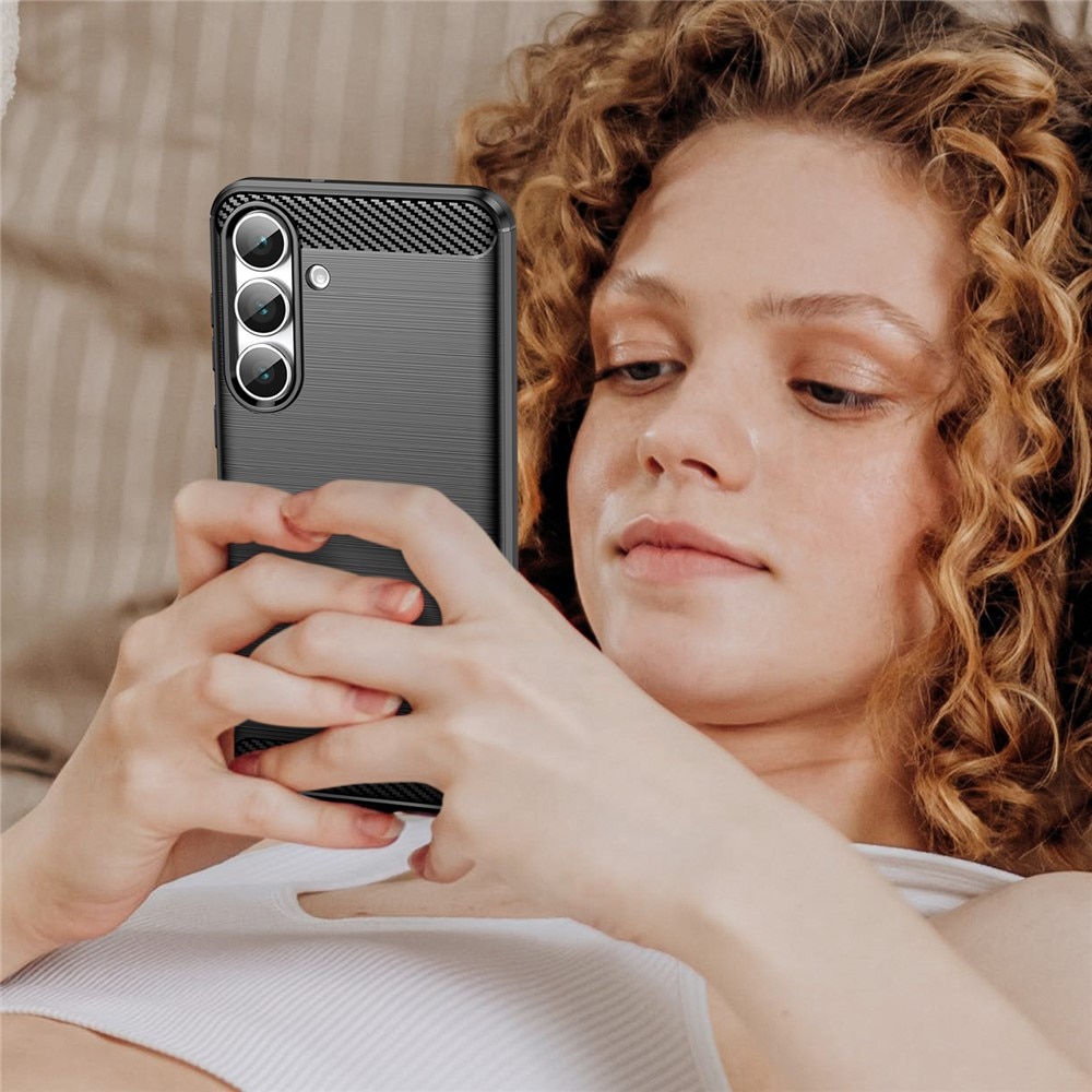 Husa compatibila cu Samsung Galaxy S24 FE, TPU Slim, Protectie Anti Soc, Aspect Fibra de Carbon, Negru