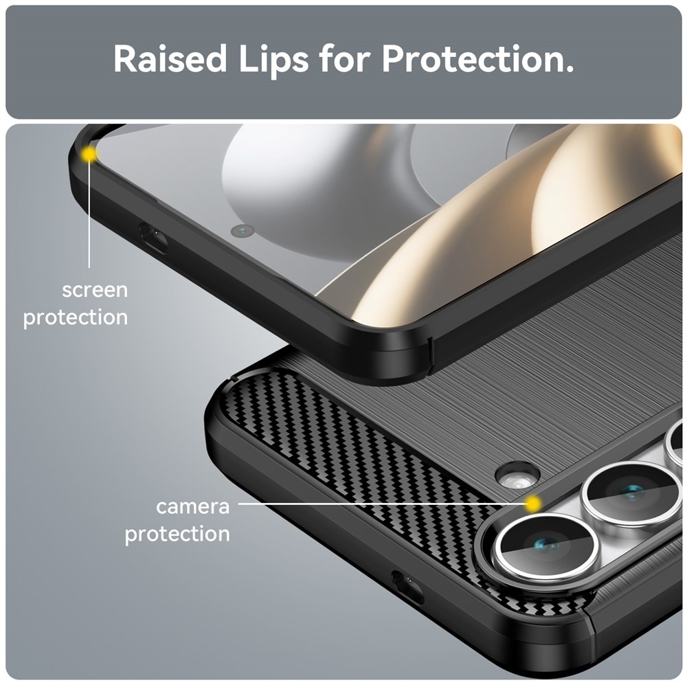 Husa compatibila cu Samsung Galaxy S24 FE, TPU Slim, Protectie Anti Soc, Aspect Fibra de Carbon, Negru