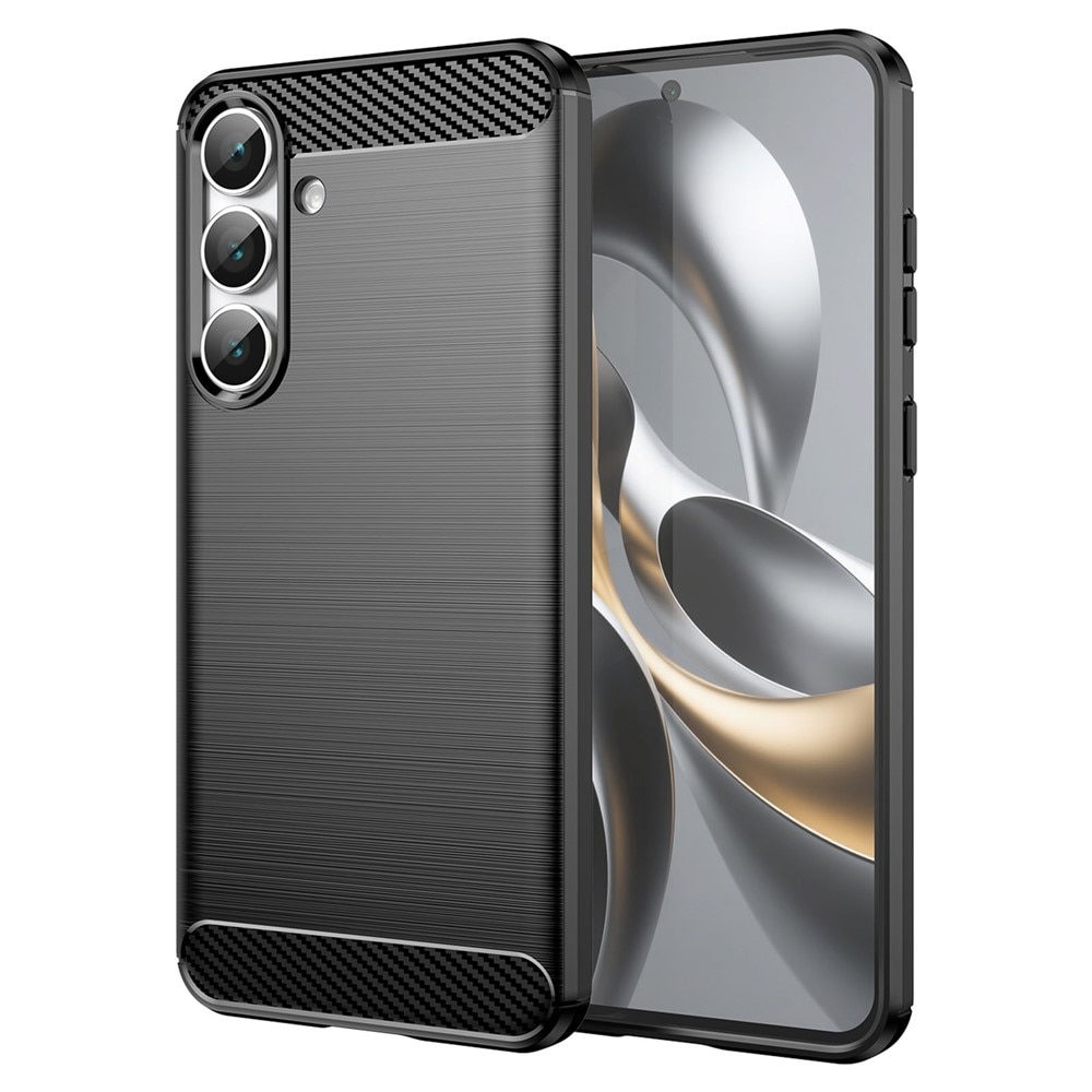 Husa compatibila cu Samsung Galaxy S24 FE, TPU Slim, Protectie Anti Soc, Aspect Fibra de Carbon, Negru