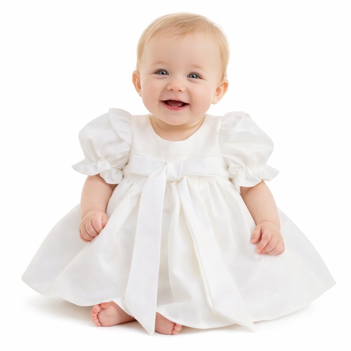 Rochita eleganta, cu maneca scurta, cu fundita, pentru fete, Mini Junior, RCH0503A4, Alb 127099