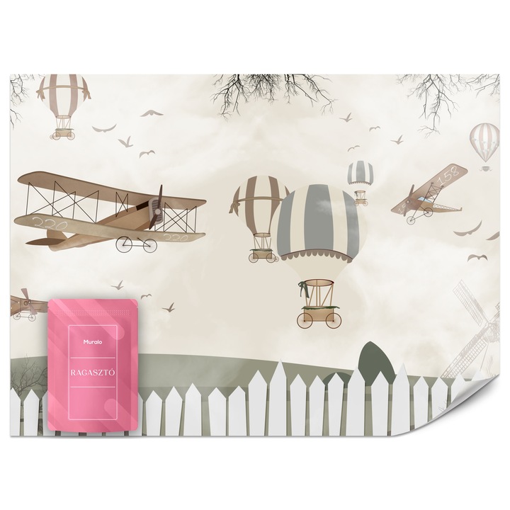 Fotótapéta Muralo Repülőgépek És Ballonok 400x280 Retro Stílusban Gyerekszobába