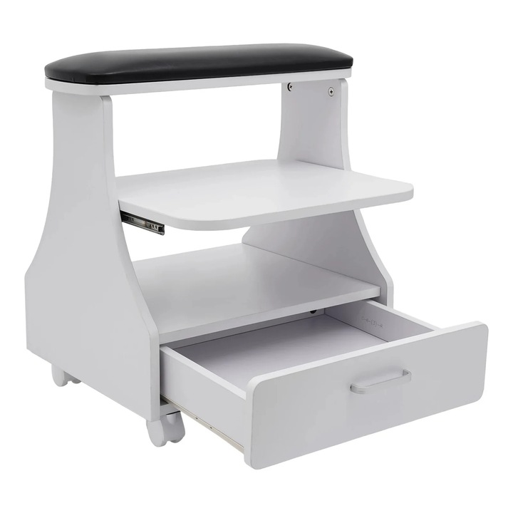 Carucior pedichiura cu 3 niveluri, 50 kg, 52x41x55 cm, sertar cu roti, depozitare, negru