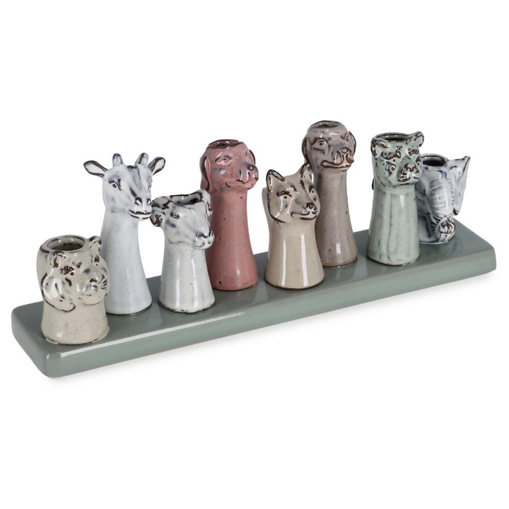 Vaze flori cu tava ceramica multicolora Samy 30,5x7,5x11h