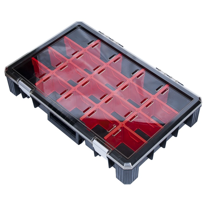 Rendezőszervező PATROL HD 600, rekeszekkel, fekete, méretek megadva