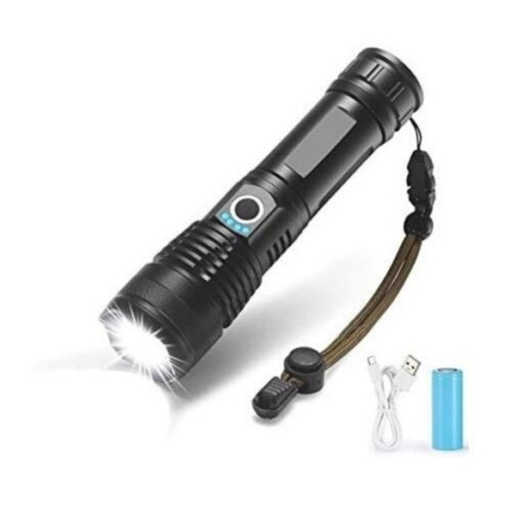 Професионален LED фенер XH71 P50 – 2000 лумена, регулируем телескопичен зуум, USB презареждане, включена батерия, устойчив корпус за външна и професионална употреба