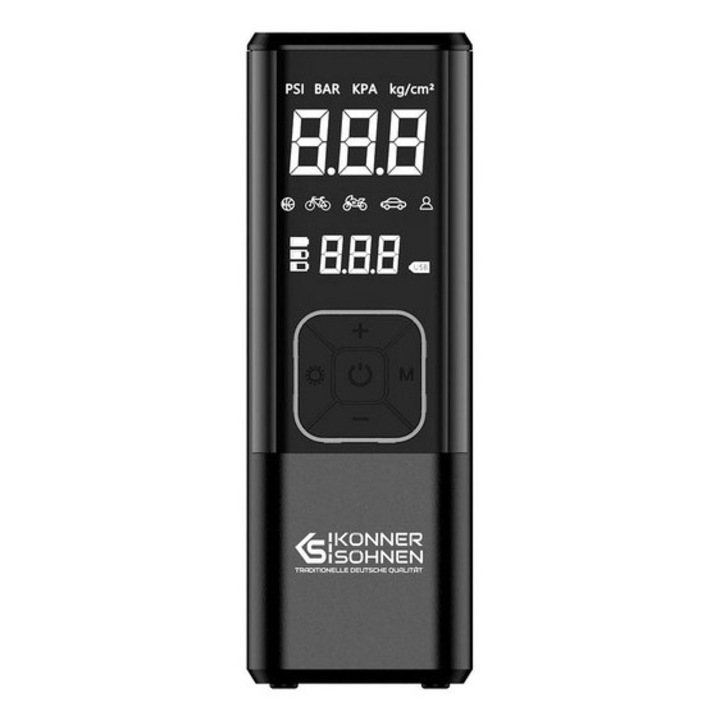 Compresor auto 3 in 1 UN KS P20, acumulator 6000 mAh, presiune maxima 150 psi, dimensiuni 210x118x73mm, set cu 3 duze