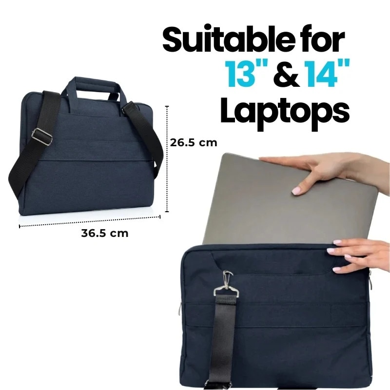 Geanta Laptop 13"-14" iUni, Curea de umar reglabila si detasabila, Impermeabila, Anti-zgarieturi, Anti-socuri, Bleumarin