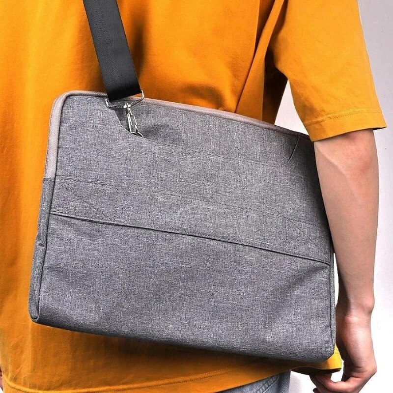 Geanta Laptop 13"-14" iUni, Curea de umar reglabila si detasabila, Impermeabila, Anti-zgarieturi, Anti-socuri, Gri
