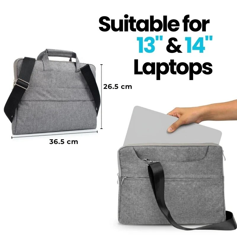 Geanta Laptop 13"-14" iUni, Curea de umar reglabila si detasabila, Impermeabila, Anti-zgarieturi, Anti-socuri, Gri