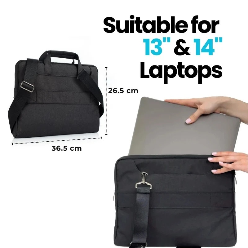 Geanta Laptop 13"-14" iUni, Curea de umar reglabila si detasabila, Impermeabila, Anti-zgarieturi, Anti-socuri, Negru