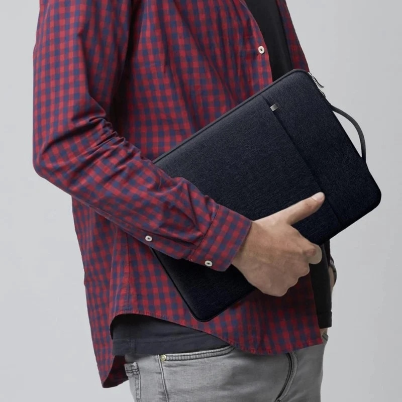 Geanta Laptop 13"-14" iUni, Material Textil Impermeabil, Anti-zgarieturi, Anti-socuri, Buzunar extern, Negru