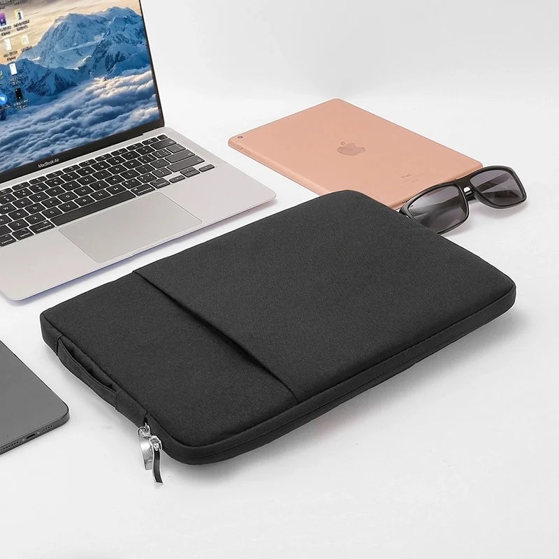 Geanta Laptop 13"-14" iUni, Material Textil Impermeabil, Anti-zgarieturi, Anti-socuri, Buzunar extern, Negru