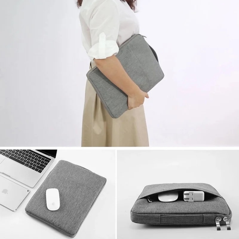 Geanta Laptop 15"-16" iUni, Material Textil Impermeabil, Anti-zgarieturi, Anti-socuri, Buzunar extern, Gri