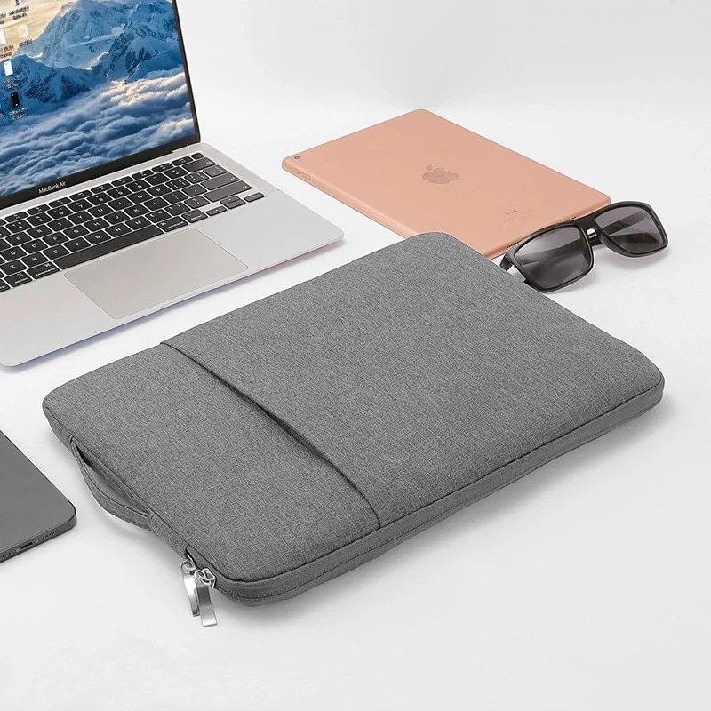 Geanta Laptop 15"-16" iUni, Material Textil Impermeabil, Anti-zgarieturi, Anti-socuri, Buzunar extern, Gri
