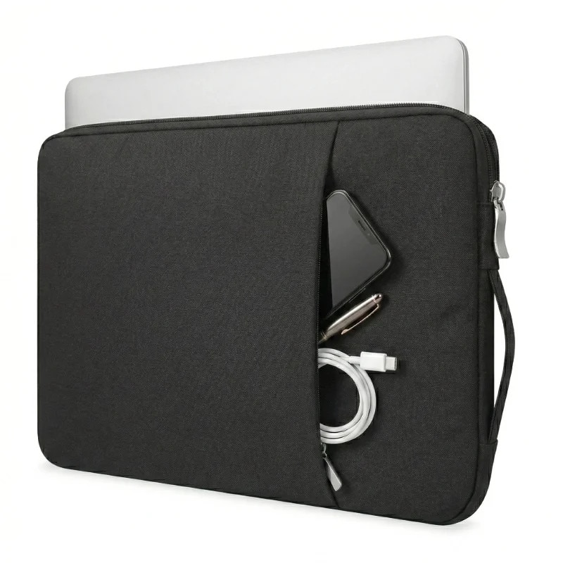 Geanta Laptop 13"-14" iUni, Material Textil Impermeabil, Anti-zgarieturi, Anti-socuri, Buzunar extern, Negru