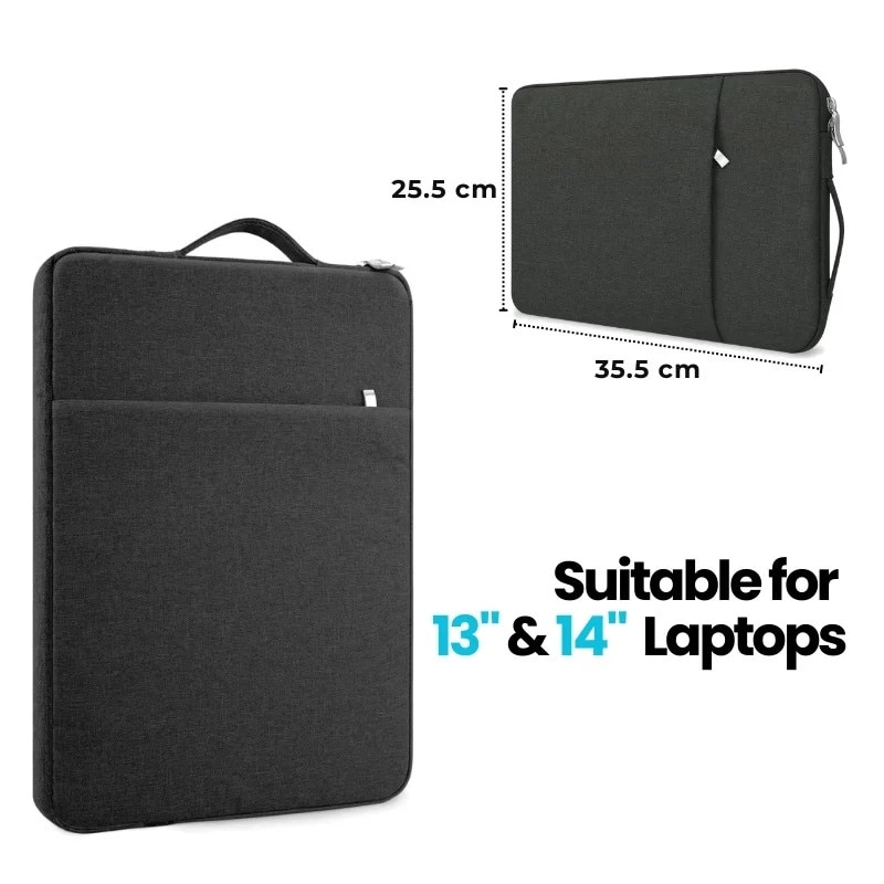 Geanta Laptop 13"-14" iUni, Material Textil Impermeabil, Anti-zgarieturi, Anti-socuri, Buzunar extern, Negru