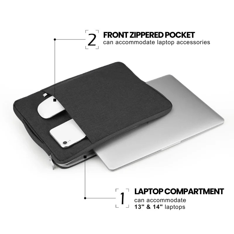 Geanta Laptop 13"-14" iUni, Material Textil Impermeabil, Anti-zgarieturi, Anti-socuri, Buzunar extern, Negru