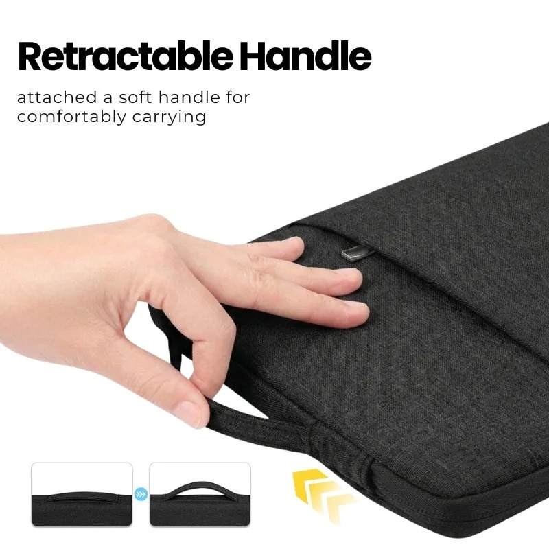 Geanta Laptop 13"-14" iUni, Material Textil Impermeabil, Anti-zgarieturi, Anti-socuri, Buzunar extern, Negru