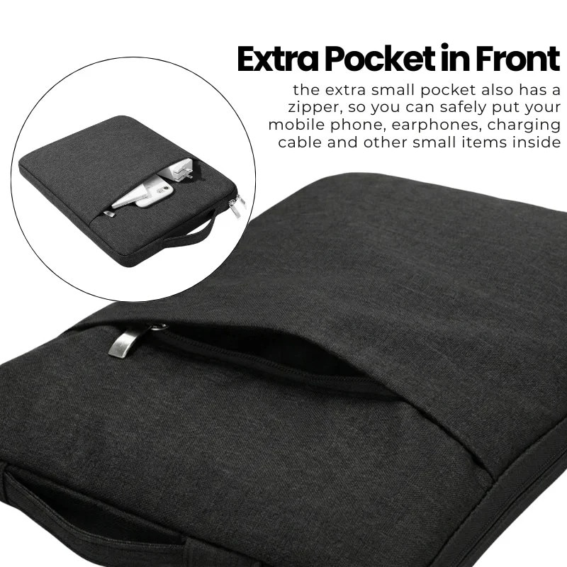 Geanta Laptop 13"-14" iUni, Material Textil Impermeabil, Anti-zgarieturi, Anti-socuri, Buzunar extern, Negru
