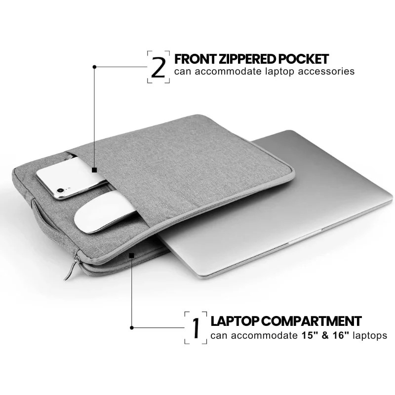 Geanta Laptop 15"-16" iUni, Material Textil Impermeabil, Anti-zgarieturi, Anti-socuri, Buzunar extern, Gri