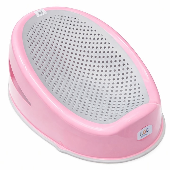 Suport pentru baie bebelusi ergonomic, antiderapant, drenaj apa, 57 x 28 cm, Roz/Gri, LGCHome®