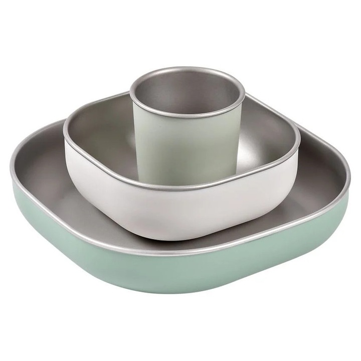 Beaba rozsdamentes acél étkészlet 4 darabos Zsályazöld