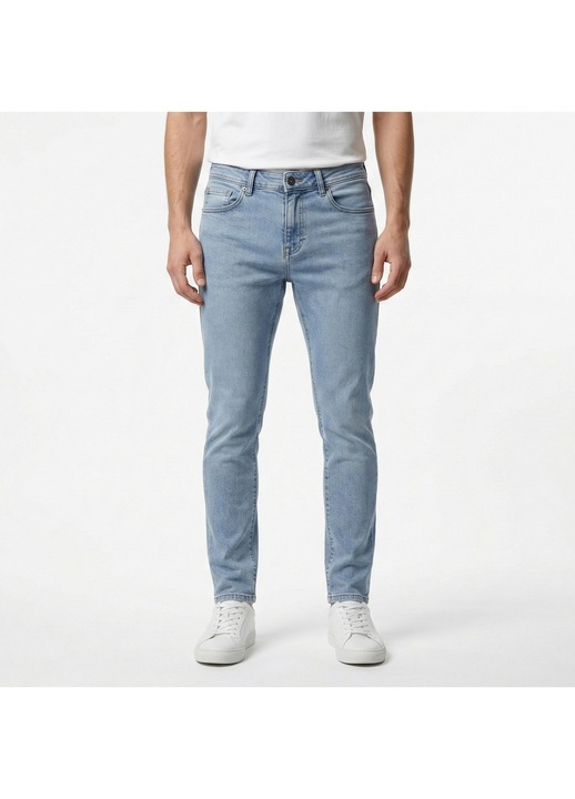 Blugi pentru barbati Skinny Fit din denim elastic Realize, croiala slim conica, Albastru deschis