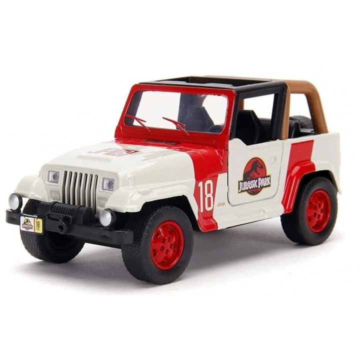 Masinuta metalica de colectie Jeep Wrangler Jurassic Park scara 1:32