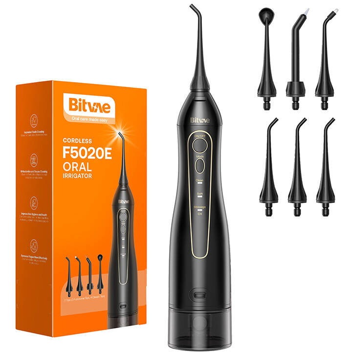 Irigator bucal Bitvae cu set de 7 duze, 21 zile autonomie, negru