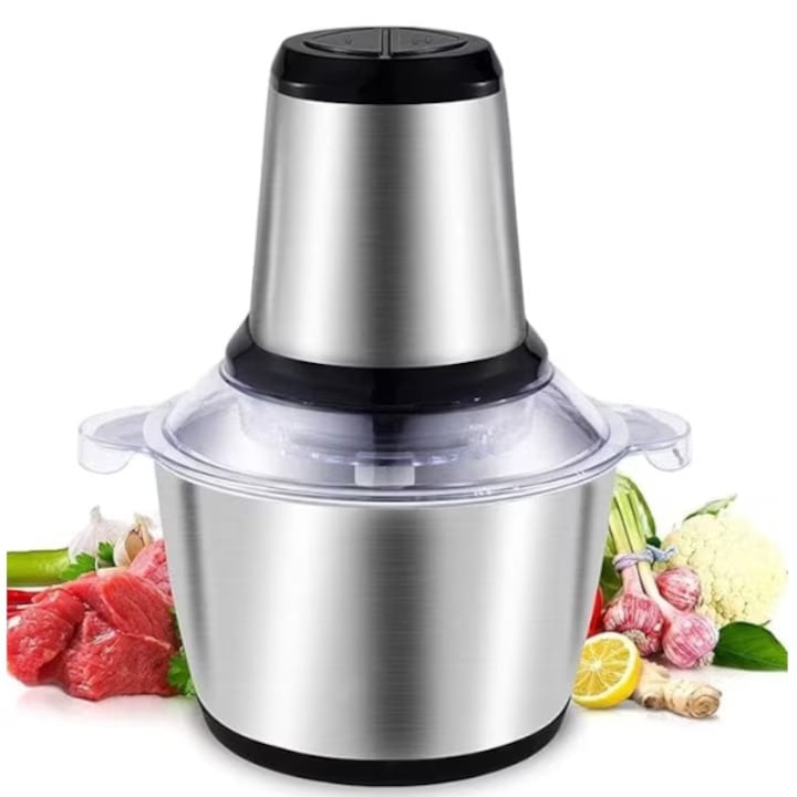 XL-Chopper Electric Multifunctional, Capacitate 3L, Vas si Lame din Inox, pentru Carne, Legume si Nuci