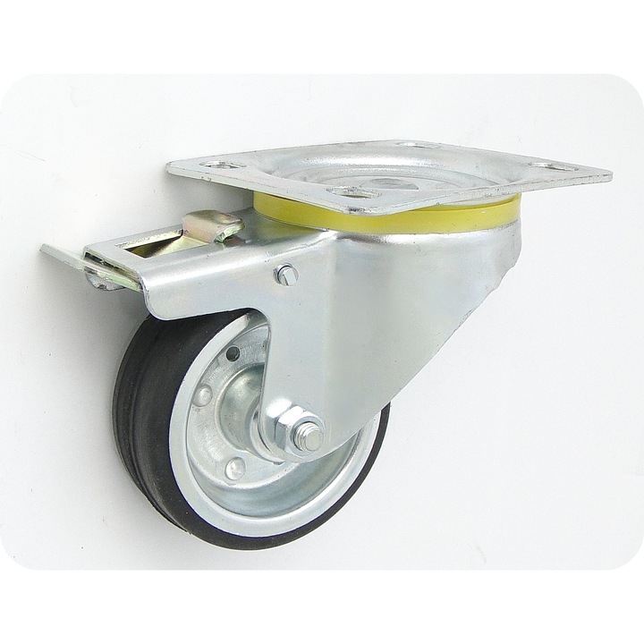 Roti metal-guma 80mm cu obudowa skretna si hamulec, set, 60kg