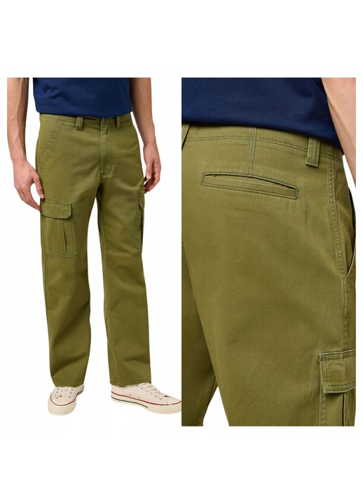 Pantaloni Barbati, Wrangler, Cargo, Lungi, Straight Fit, Talie Medie, 5 Buzunare, Fermoar, Bumbac, Verde, Verde