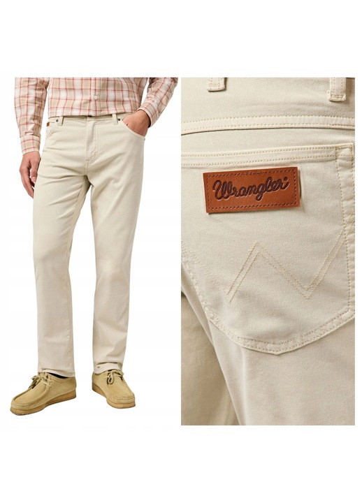 Pantaloni Barbati, Wrangler, Texas, Lungi, Straight Fit, Talie Medie, 5 Buzunare, Fermoar, Bumbac, Bej, Bej