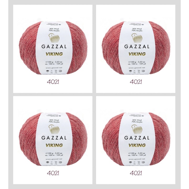 Fir de tricotat / crosetat Gazzal VIKING, Compozitie: Lana 30%, Acril 70%, Greutate / lungime: 100 g / 100 m culoare 4021 4buc